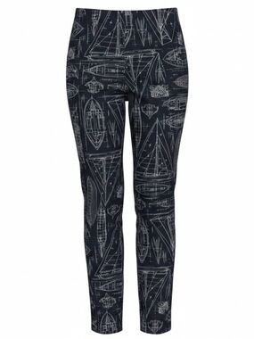 Ann Taylor Nautical Blueprint Sailboat Print Pants Side Zip Straight Leg Navy 4